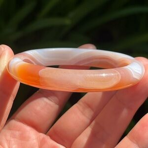 56.5mm inner diameter orange‎ pink natural agate bangle 0214